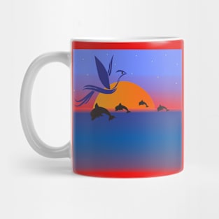 sunset with dolphin Mug